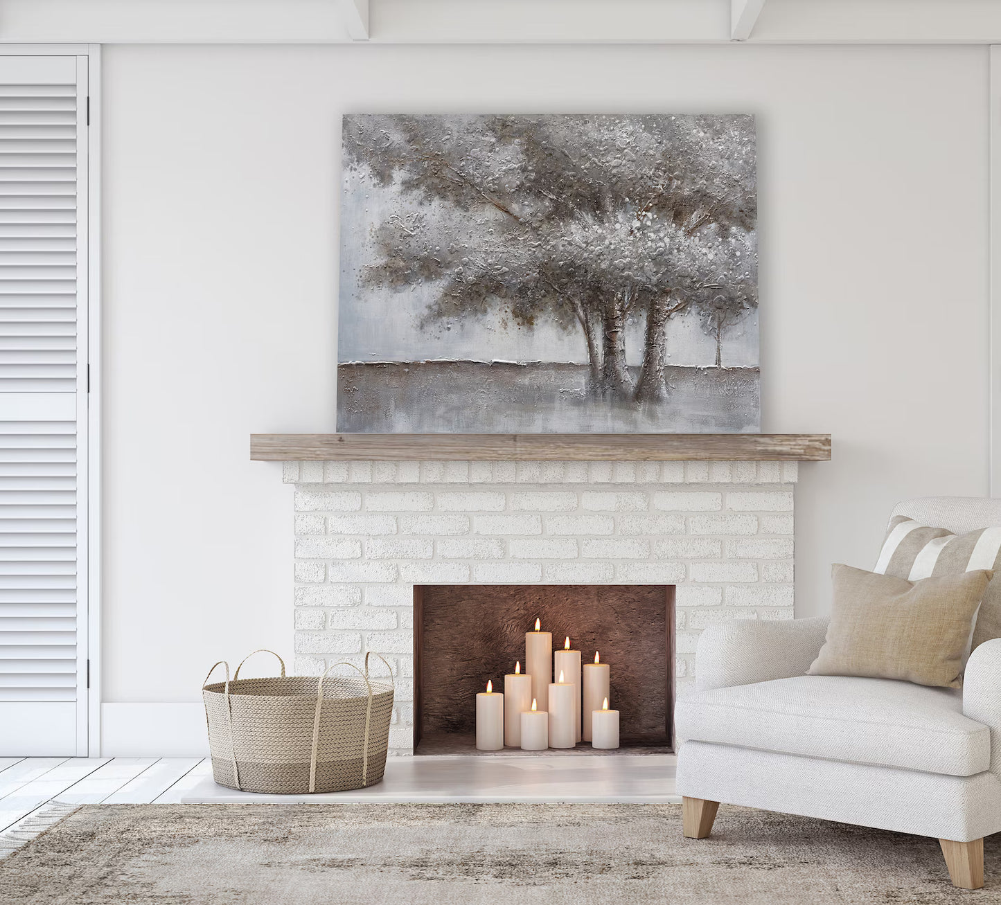 Hand-painted "Winter Snow Tree" Oil painting original. Wall art for living room bedroom Office - Wrapped Canvas Painting