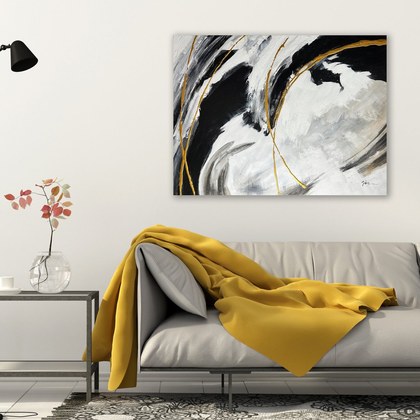 Hand-painted Original Art "Abstract Golden Crossed Lines" Canvas Wall art for living room, bedroom, office - Wrapped Canvas Painting