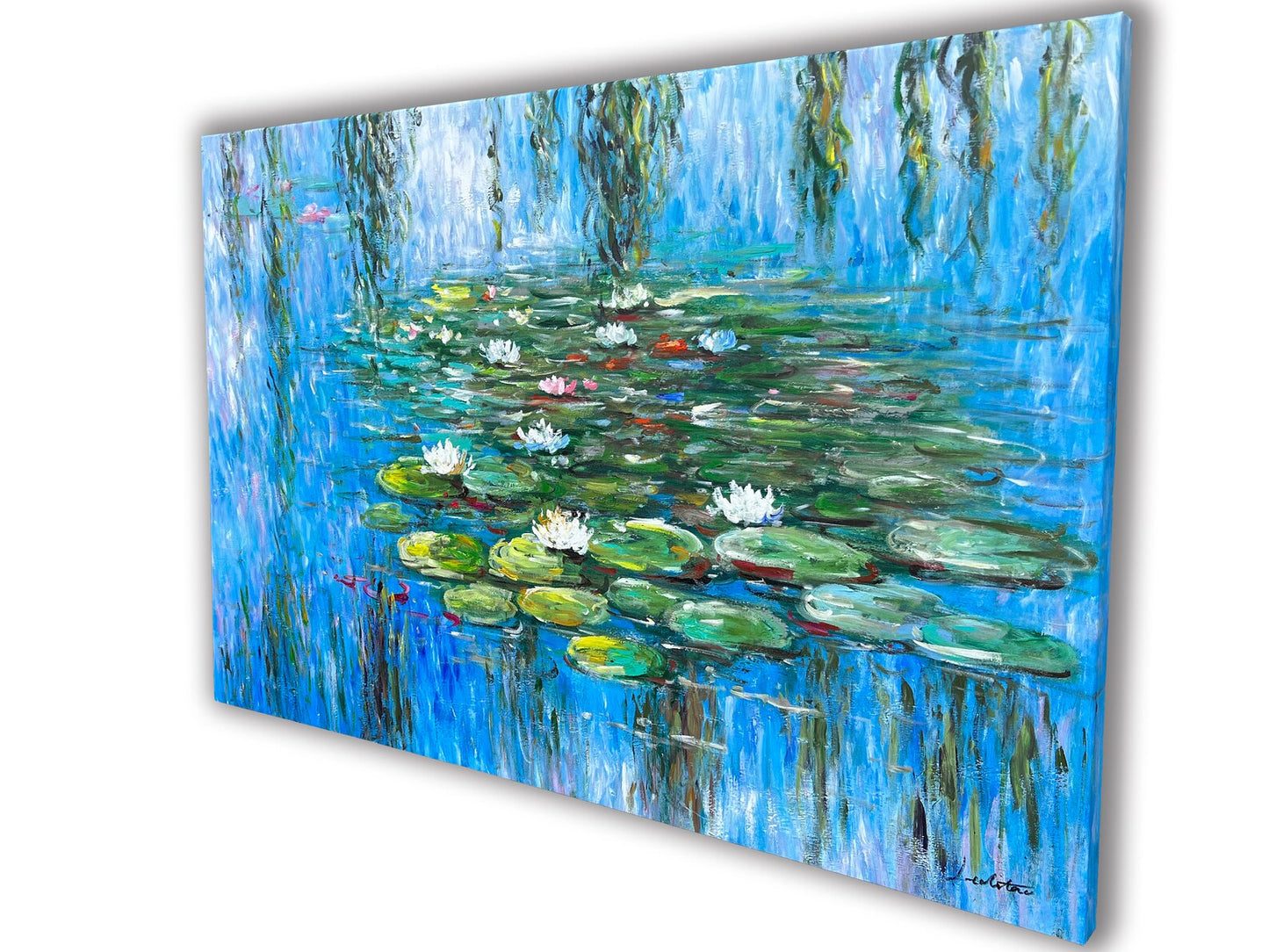 Impressionist Beauty - "Water Lilies in Spring" Oil Painting Hand-painted high quality modern art - Wrapped Canvas painting