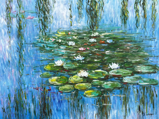 Impressionist Beauty - "Water Lilies in Spring" Oil Painting Hand-painted high quality modern art - Wrapped Canvas painting