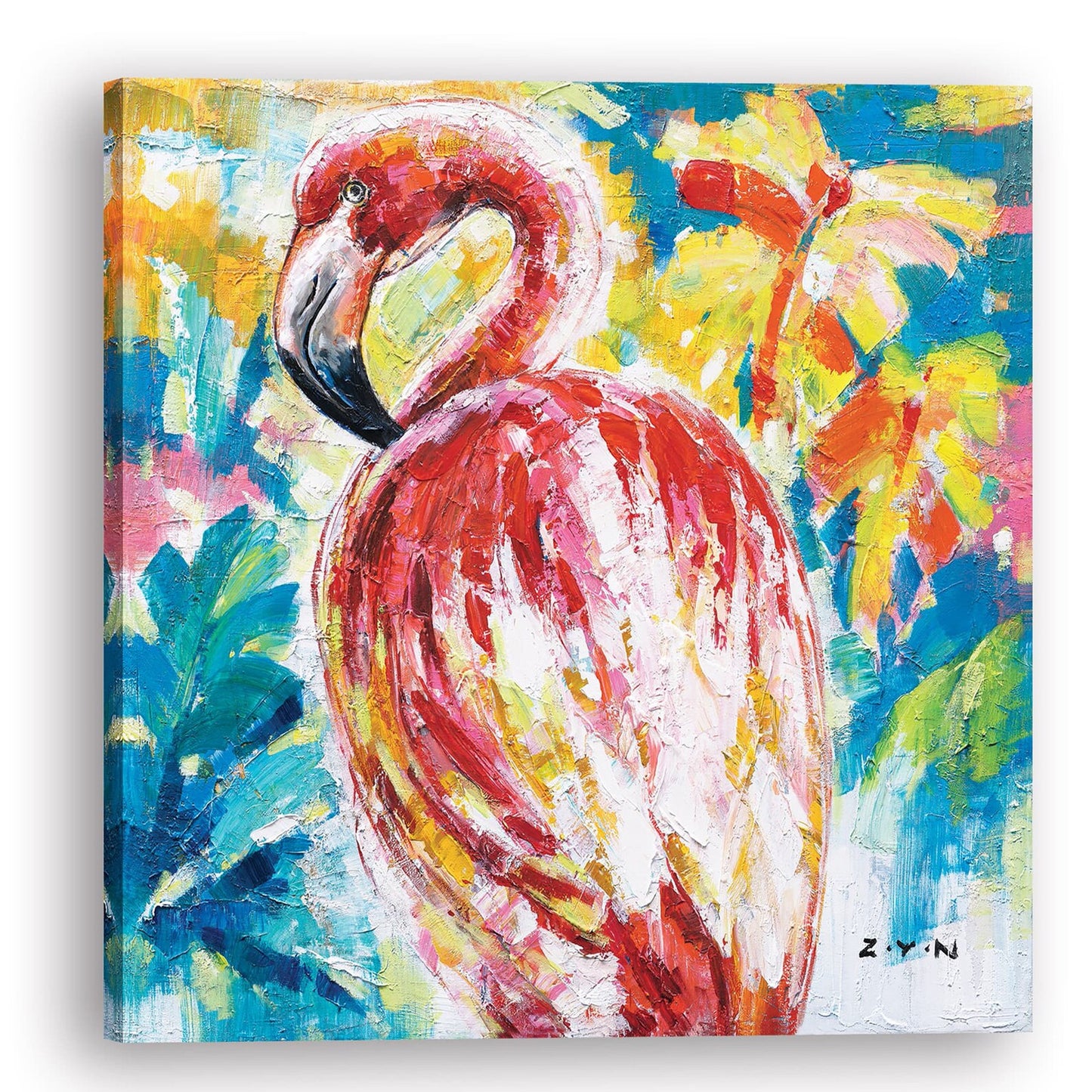 Hand Painted Birds Art "American Flamingo" Painting Original, Wall Art for Living Room, Bedroom, Entrance - Wrapped Canvas