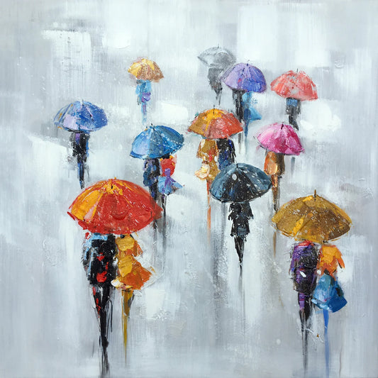 Hand-painted Abstract Art "Umbrellas in the City" painting original, Wall art for living room, bedroom, office - Wrapped Canvas Painting