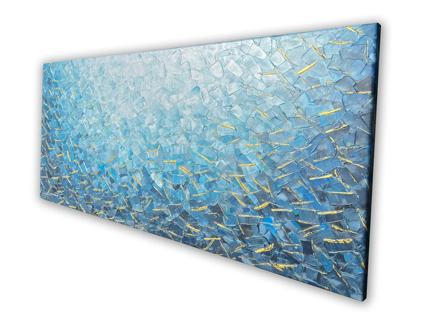 Abstract Hand-painted "Aqua Dreams: A Study of Sunlight and Ocean" Oil painting, Modern artwork- Wrapped Canvas Painting