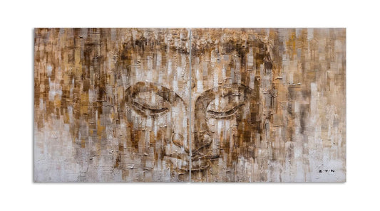 Original Art "Spiritual Gaze" - Hand-Painted Buddha Portrait, Abstract Meditation Art, Earth Tone Contemporary Wall Canva