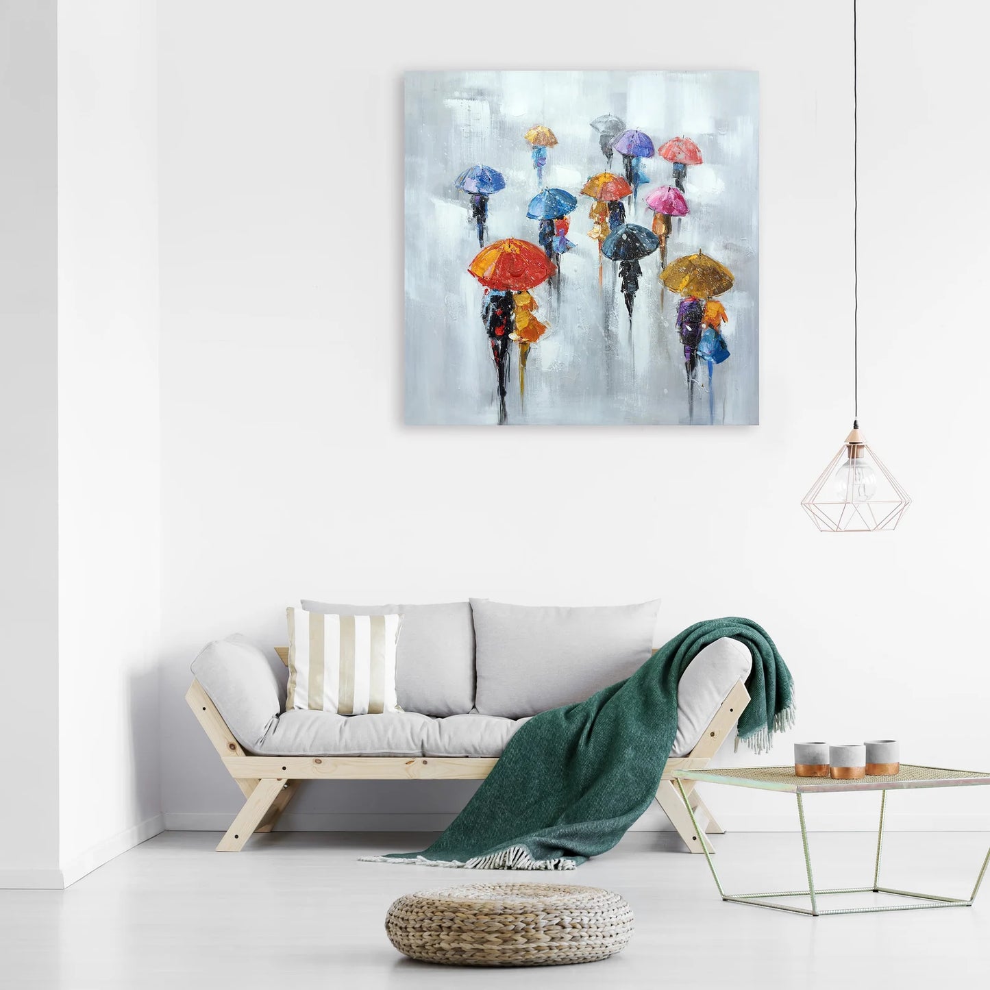 Hand-painted Abstract Art "Umbrellas in the City" painting original, Wall art for living room, bedroom, office - Wrapped Canvas Painting