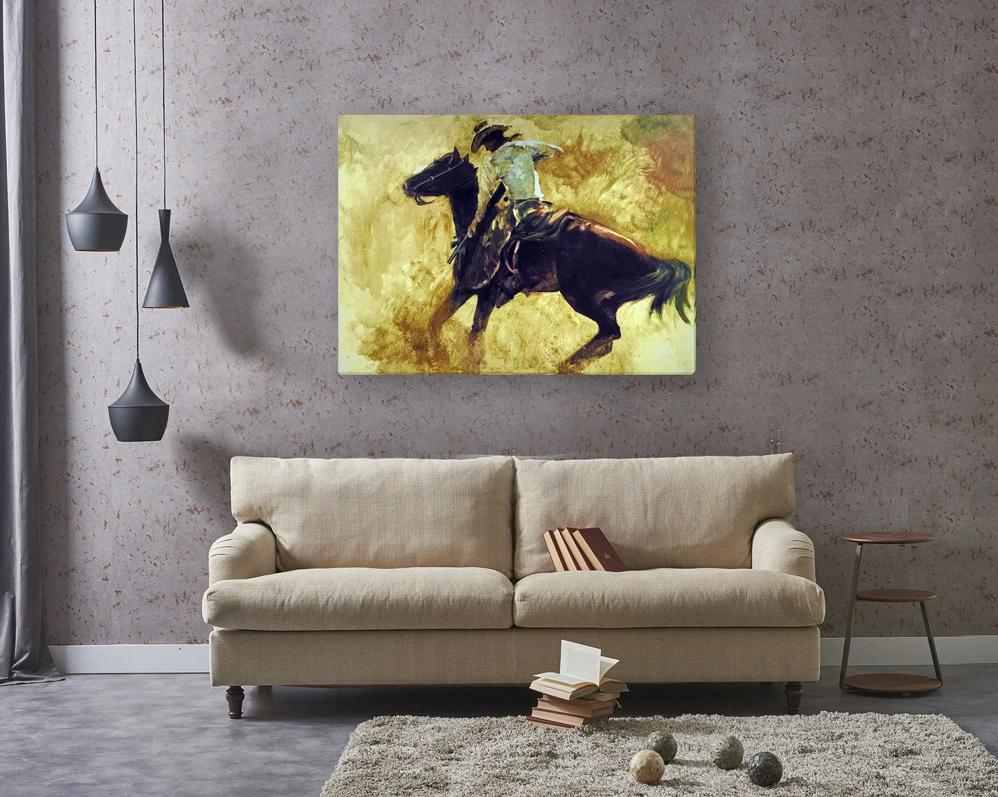 Original "A Cowboy on Horseback" hand painted artwork， living room, bedroom, foyer, bar or office - Framed canvas painting