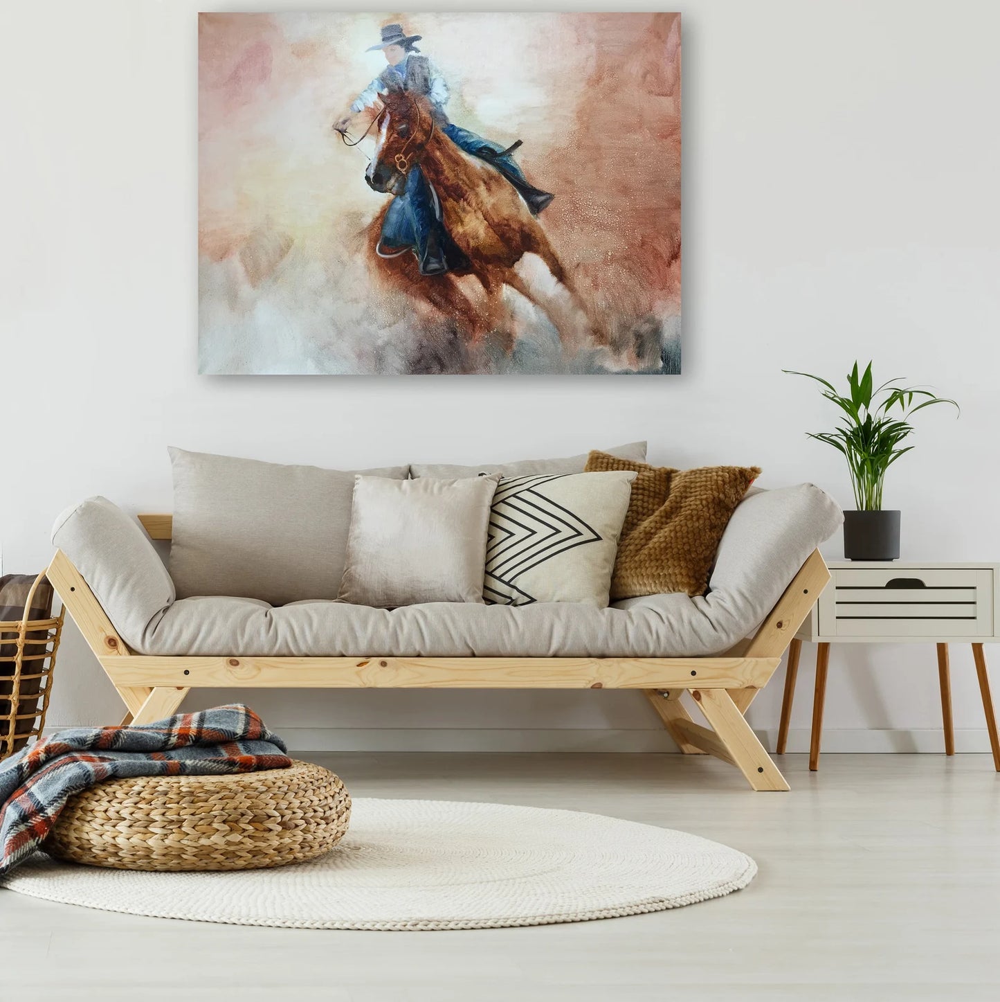 Original "Wild Ride: A Girl Cowboy's Gallop" Hand Painted Artwork for Living Room, Bedroom, Foyer, Bar or Office - Framed Canvas