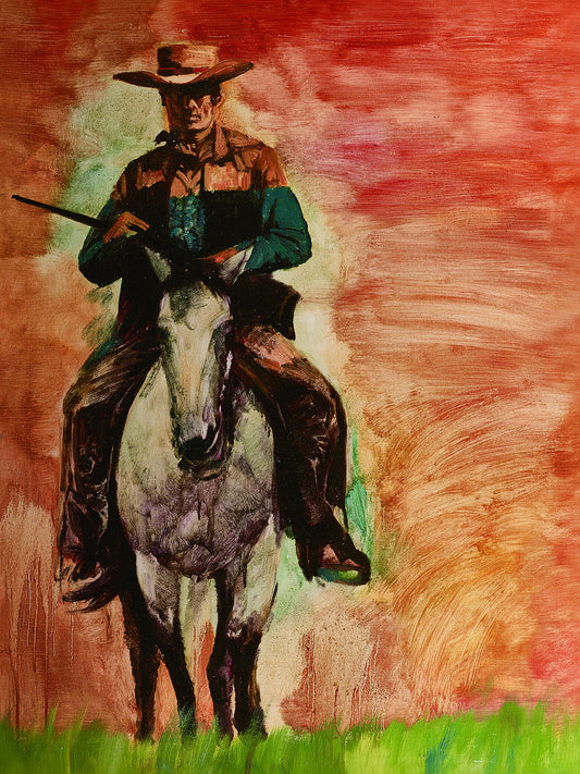 Original "West Cowboy: Riding Alone on the Prairie" Hand Painted Artwork for Living Room, Bedroom, Foyer, Bar or Office - Framed Canvas