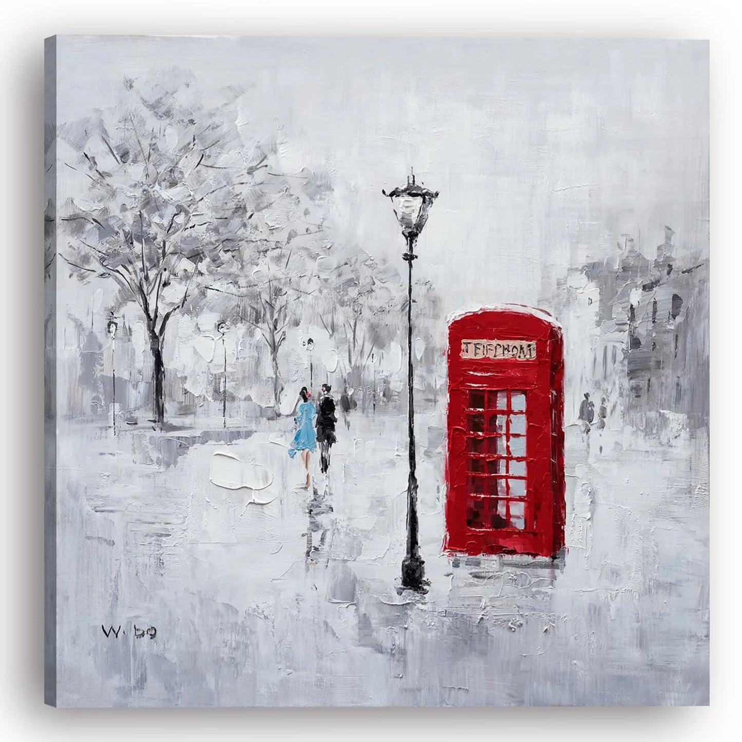 Original Modern art "Crimson Connection - Telephone Booth" hand-painted oil painting - wrapped Canvas