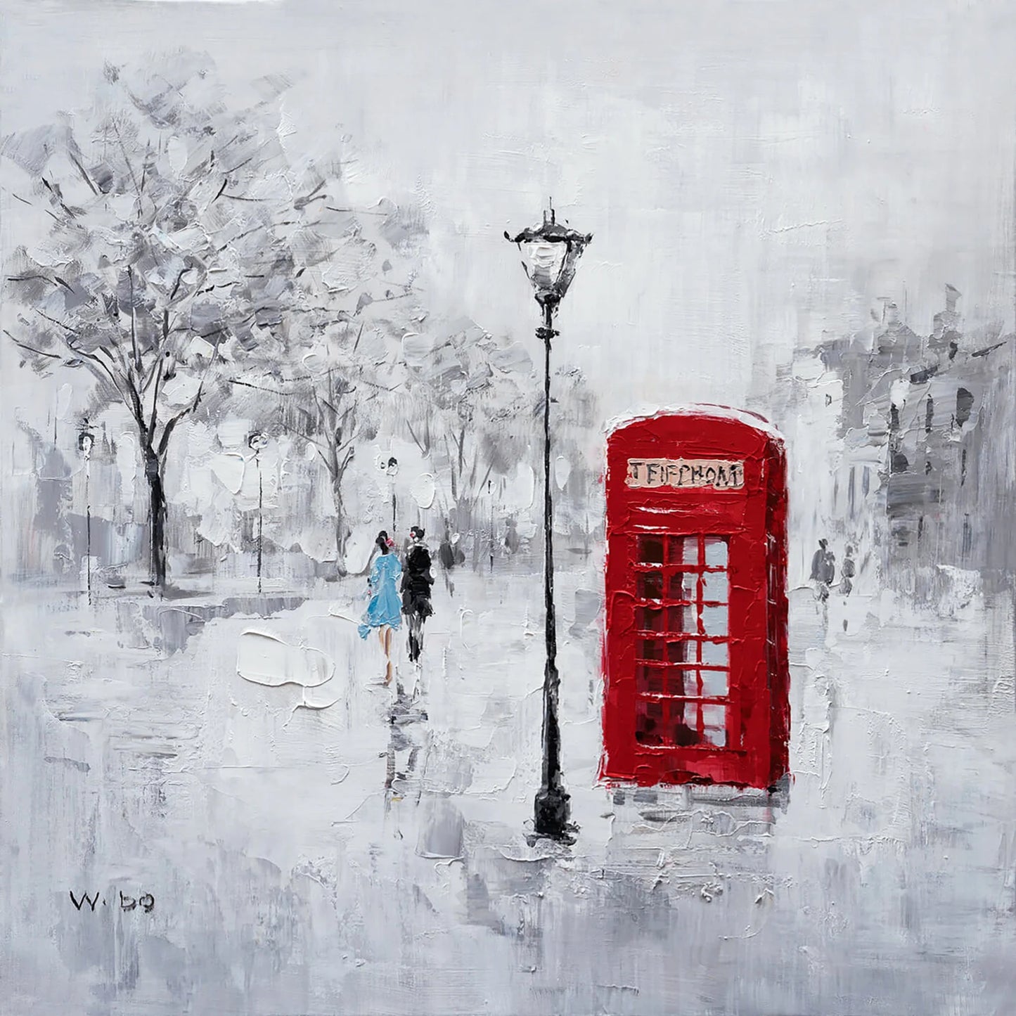 Original Modern art "Crimson Connection - Telephone Booth" hand-painted oil painting - wrapped Canvas