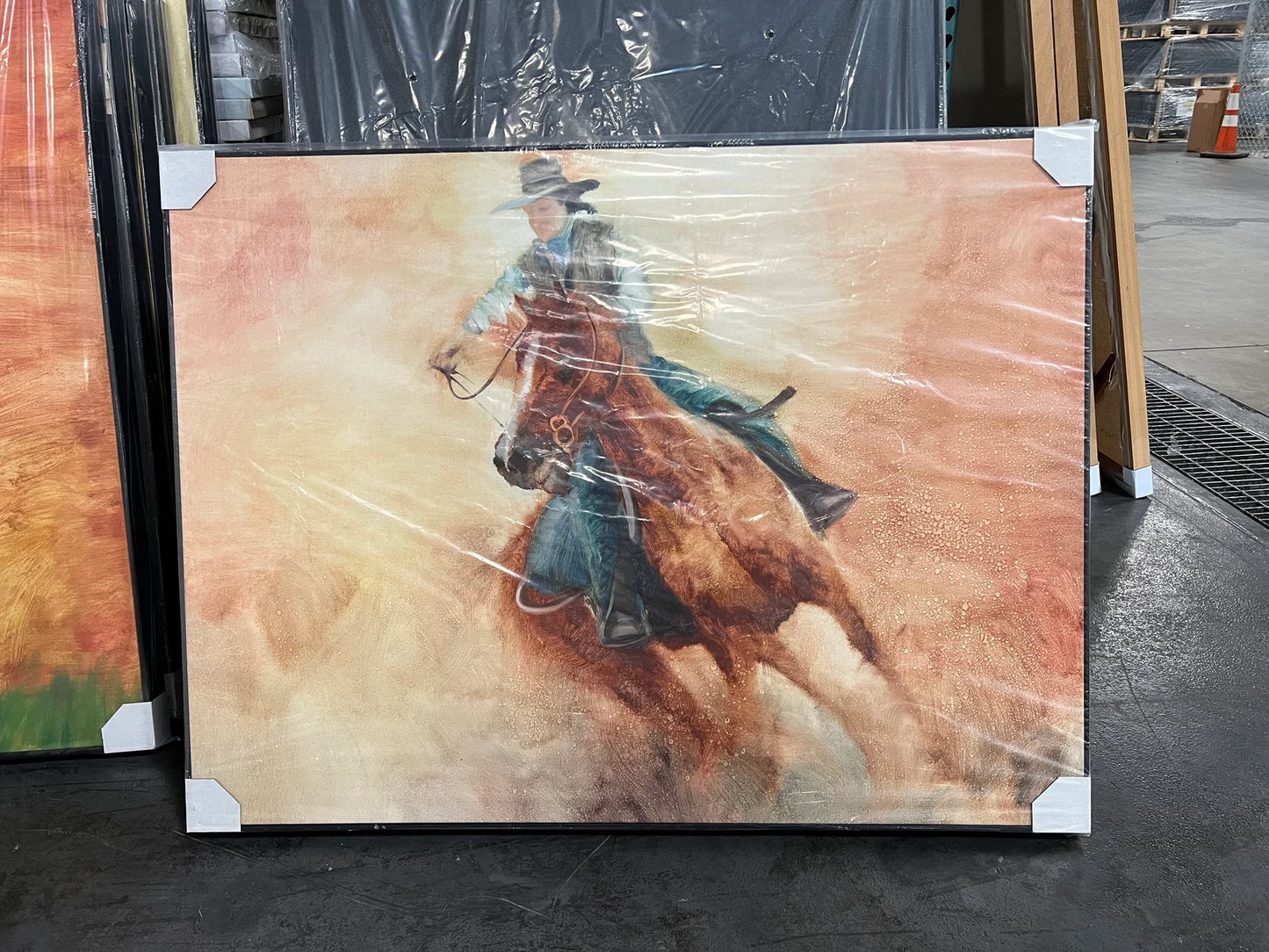 Original "Wild Ride: A Girl Cowboy's Gallop" Hand Painted Artwork for Living Room, Bedroom, Foyer, Bar or Office - Framed Canvas
