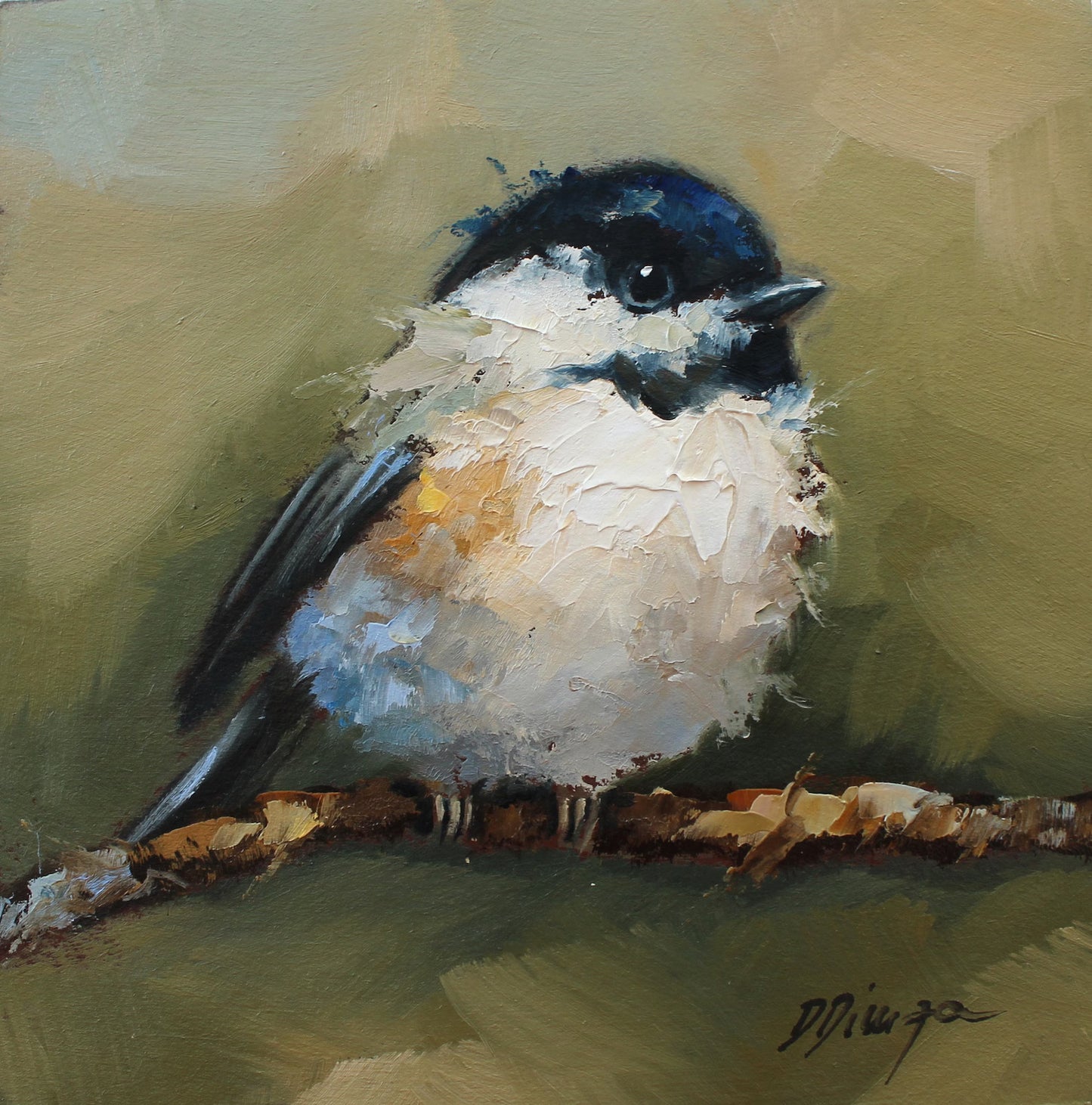 Chickadee bird CUSTOM original oil painting by Daiga Dimza Handmade Bird Wall art Fine gift for her Miniature artwork