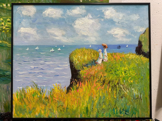 Hand-painted art " Cliff Walk at Pourville " by Claude Monet, high quality reproduction of - Wrapped Canvas Painting