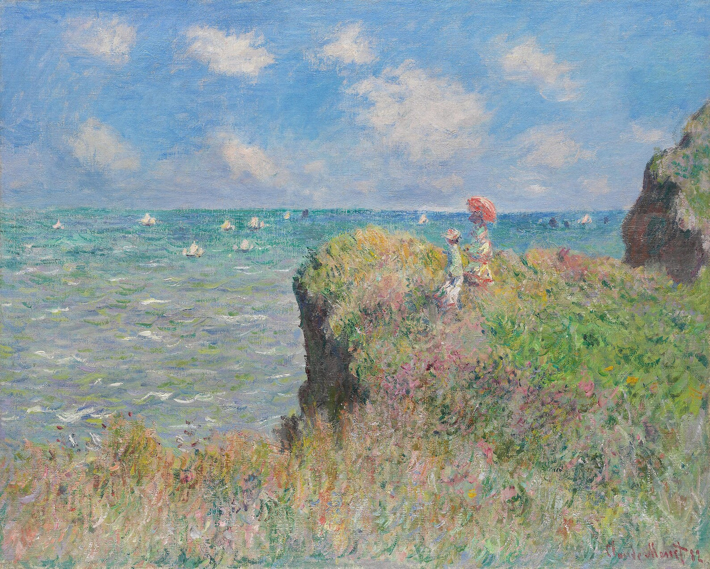 Hand-painted art " Cliff Walk at Pourville " by Claude Monet, high quality reproduction of - Wrapped Canvas Painting