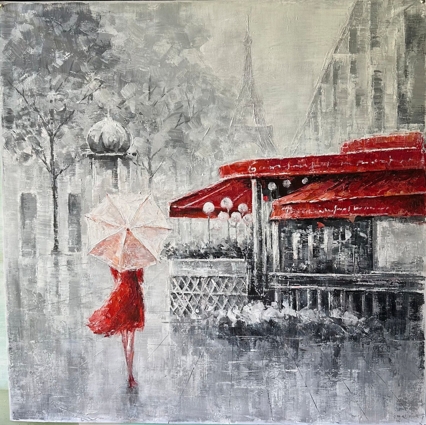 Parisian Encounter: A Café Delight - Hand-Painted Original Art on Canvas