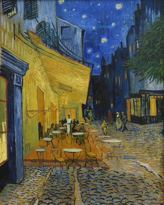 Hand-painted art "Café Terrace at Night" by Vincent Van Gogh, high quality reproduction of - Wrapped Canvas Painting