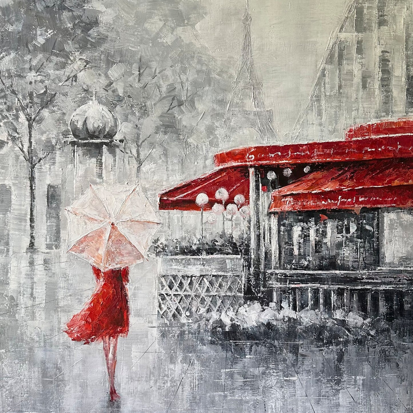 Parisian Encounter: A Café Delight - Hand-Painted Original Art on Canvas