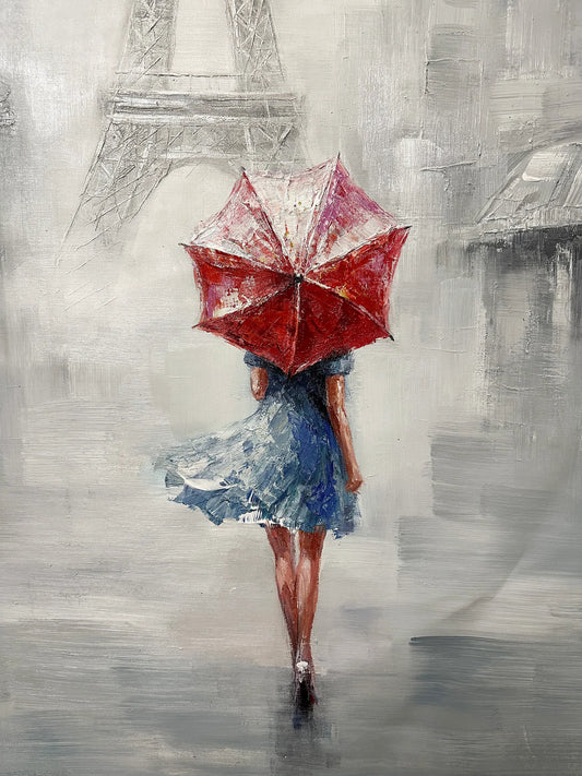 Original Artwork: Parisian Stroll by a Beautiful Girl | a captivating hand-painted on canvas painting, undone, now available for pre-order