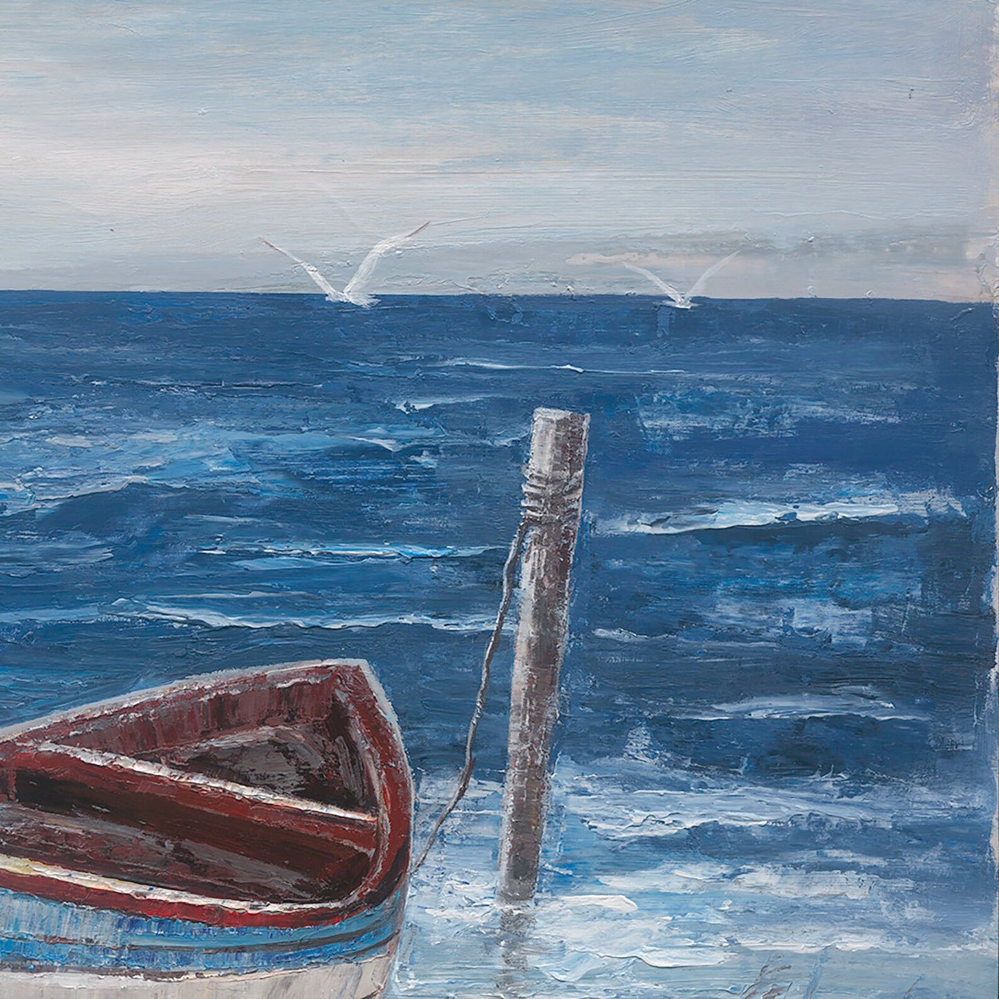 New Original artwork "Blue boat by the sea" hand-painted painting for Home decor - latest creation