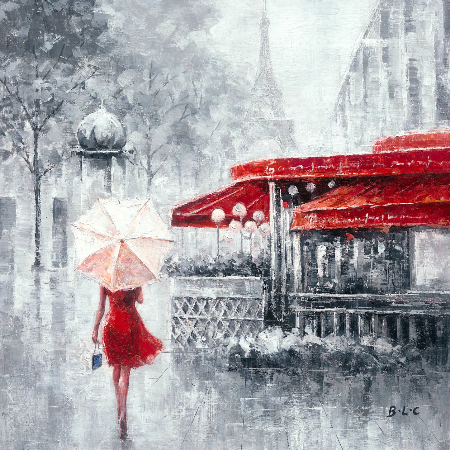 Parisian Encounter: A Café Delight - Hand-Painted Original Art on Canvas