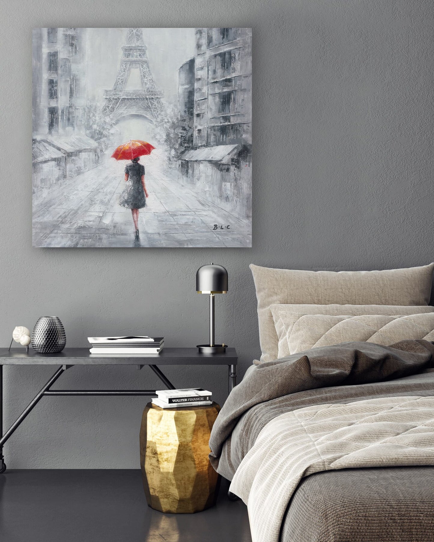 Original "Paris in the Rain" hand-painted artwork, wrapped canvas painting, suitable for living room, bedroom, foyer, bar, or office