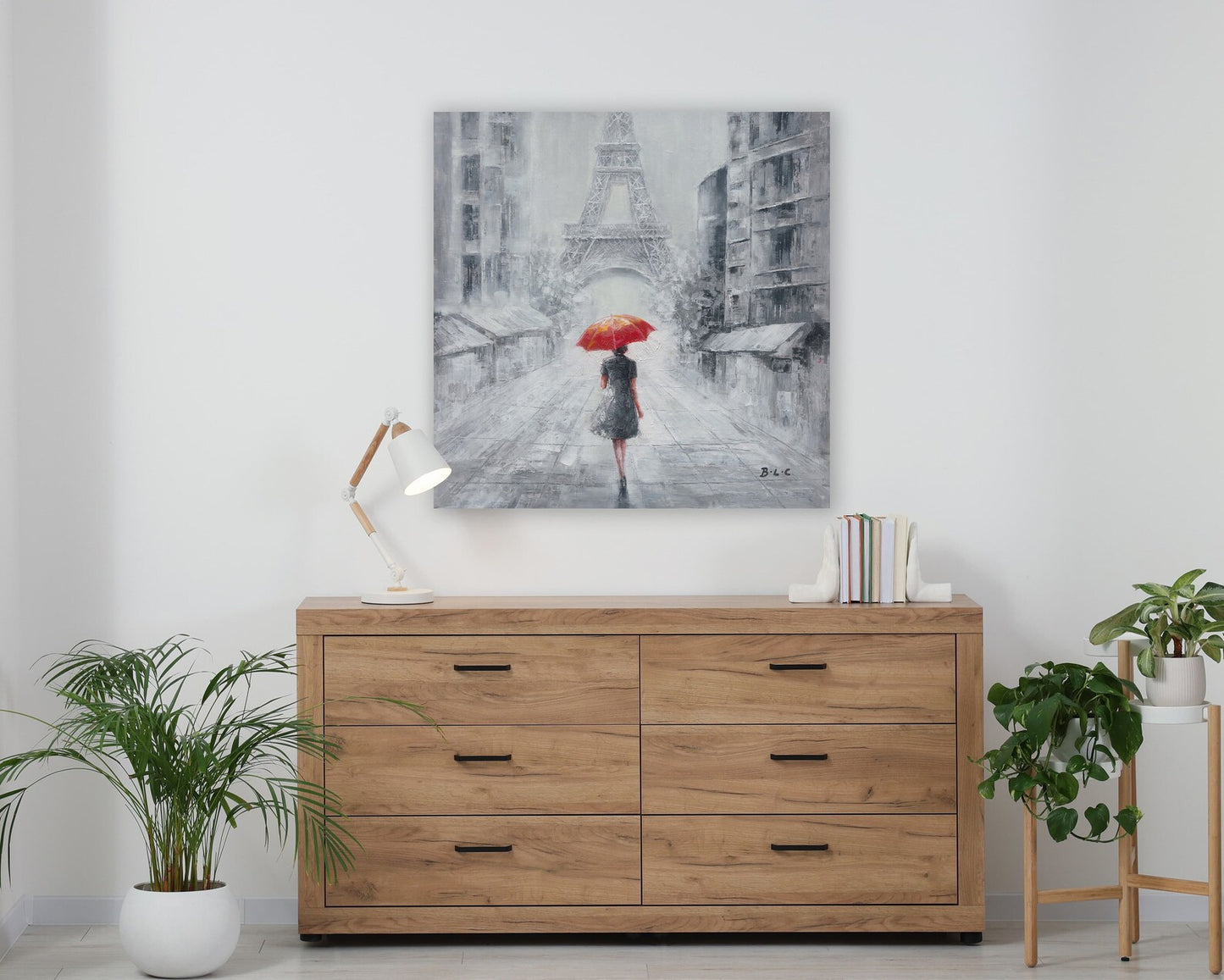 Original "Paris in the Rain" hand-painted artwork, wrapped canvas painting, suitable for living room, bedroom, foyer, bar, or office