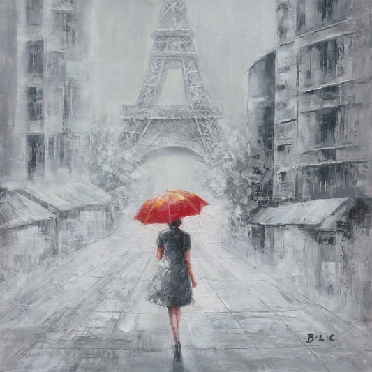 Original "Paris in the Rain" hand-painted artwork, wrapped canvas painting, suitable for living room, bedroom, foyer, bar, or office