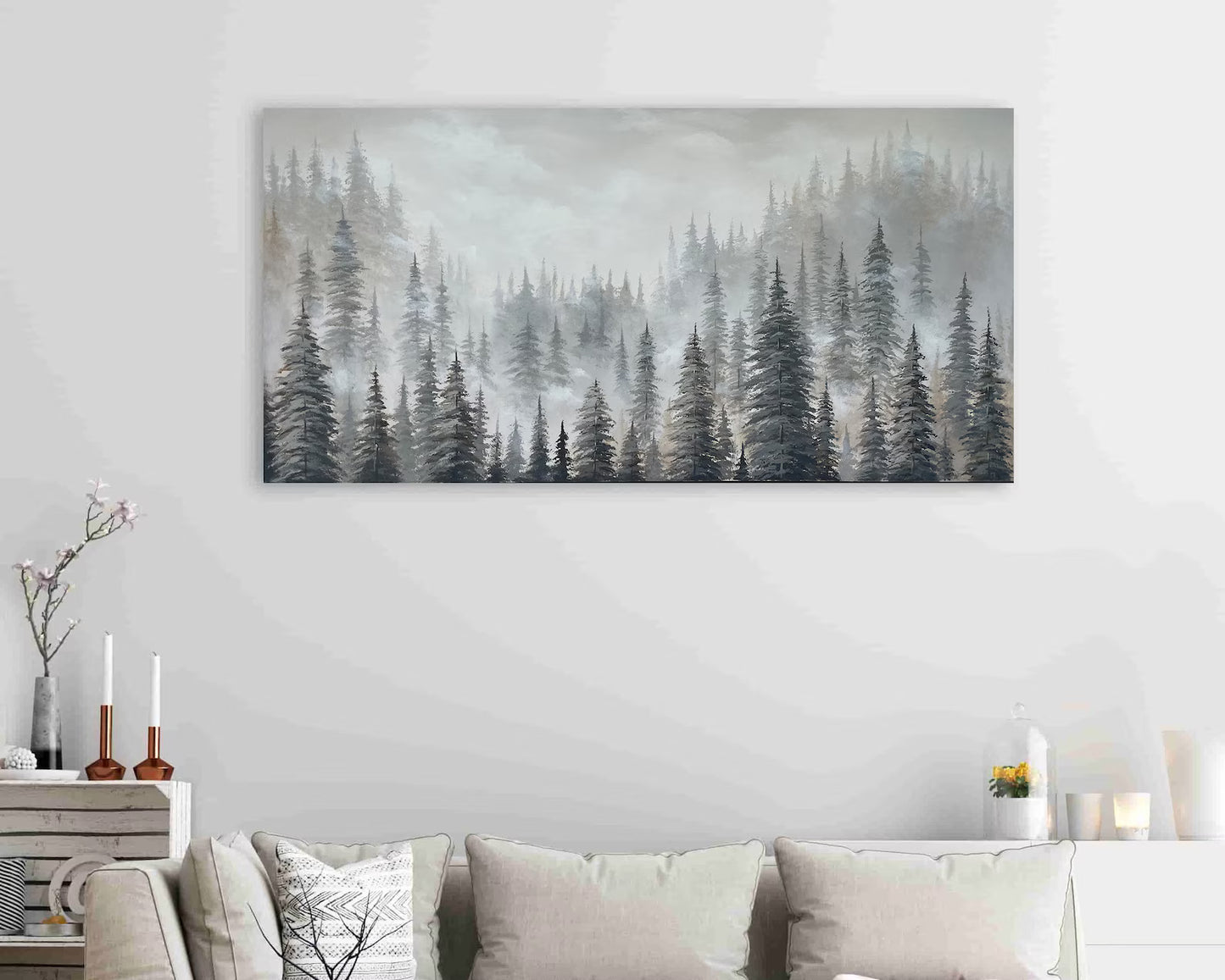 Original Painting art "Enveloped in Tranquility: Pine Forest in Autumn Mist" hand-painted canvas wrapped for living room bedroom home decor
