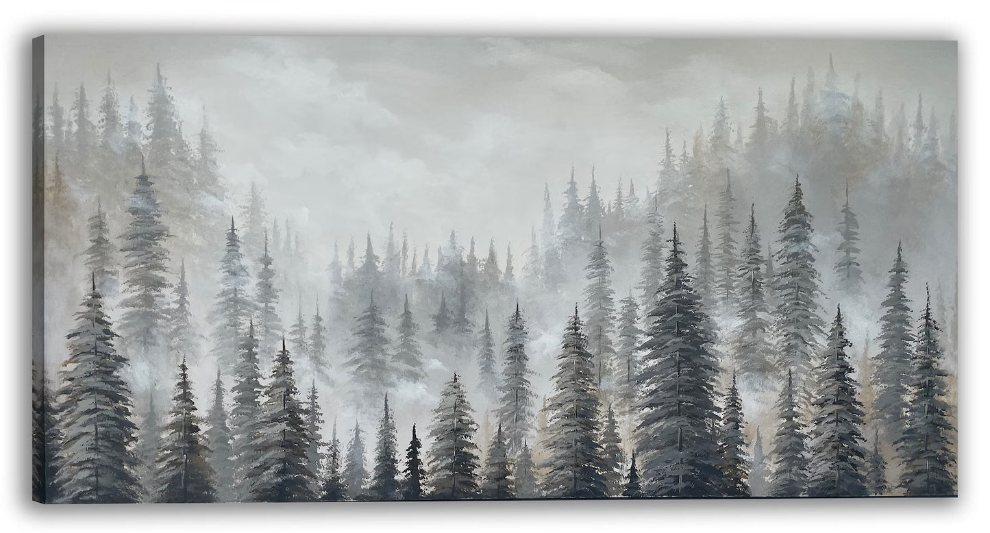 Original Painting art "Enveloped in Tranquility: Pine Forest in Autumn Mist" hand-painted canvas wrapped for living room bedroom home decor