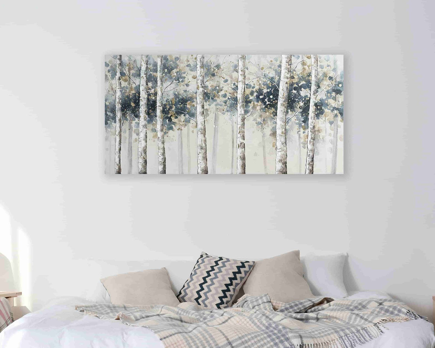 Original art "Autumn Birch Forest - Where Nature's Beauty Unfolds” hand-painted painting for living room bedroom, Home Decor