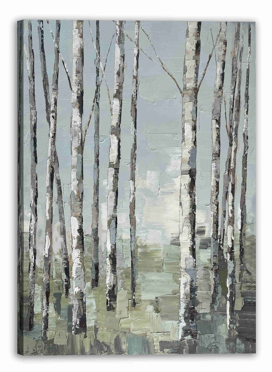 Original Hand-Painted Oil Artwork "Autumn Birch Forest Tranquility" canvas wrapped for living room bedroom, home decor