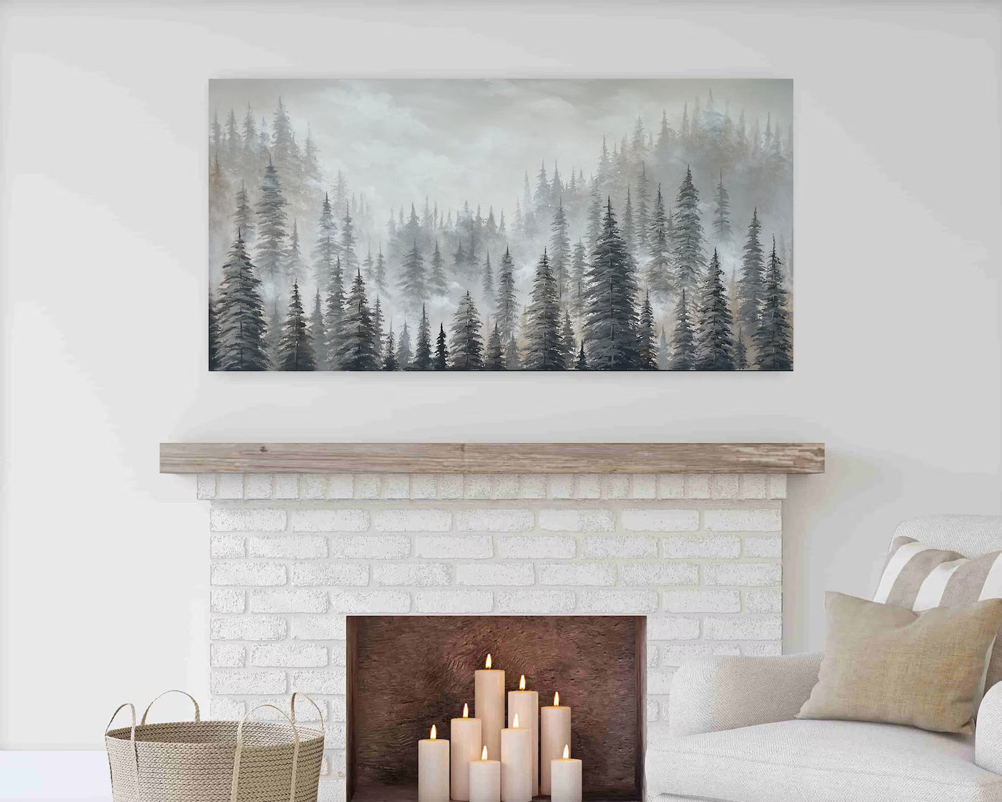 Original Painting art "Enveloped in Tranquility: Pine Forest in Autumn Mist" hand-painted canvas wrapped for living room bedroom home decor