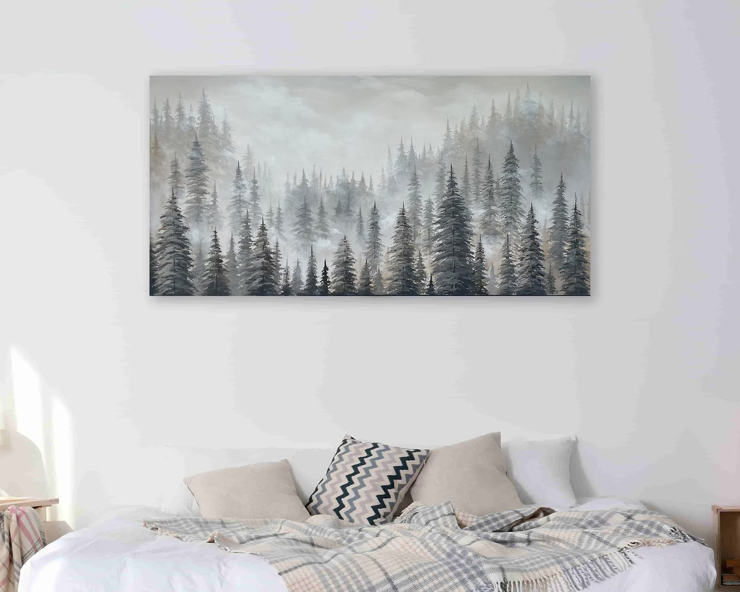 Original Painting art "Enveloped in Tranquility: Pine Forest in Autumn Mist" hand-painted canvas wrapped for living room bedroom home decor