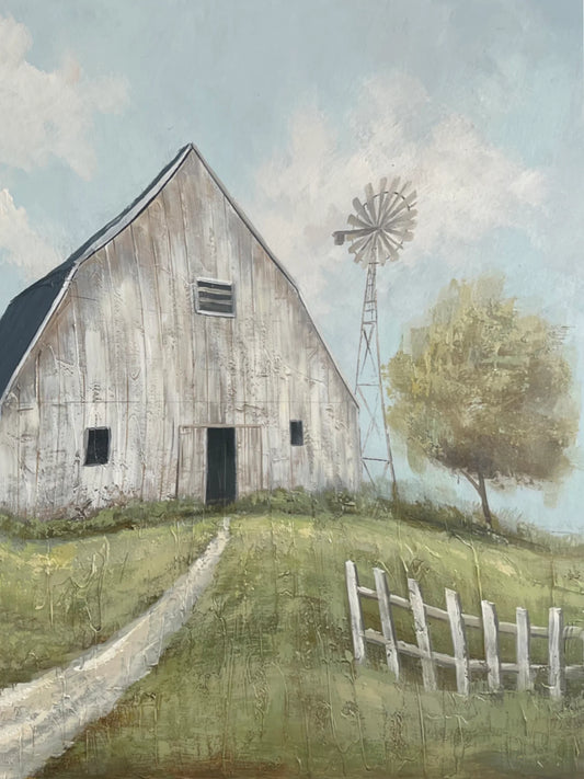 Original American Impressionistic Art " Barn in Memory" handmade painting on wrapped canvas for Home decor