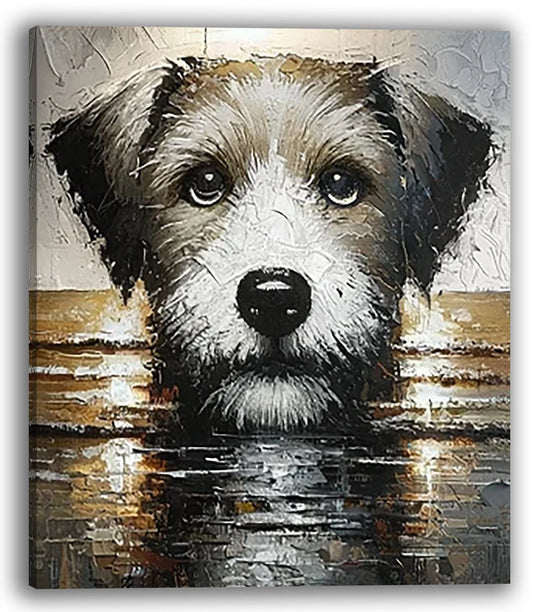 Charming Canine Gaze: Original Textured Oil Painting of Dog - Pet Portrait Art for Animal Lovers and Home Decor