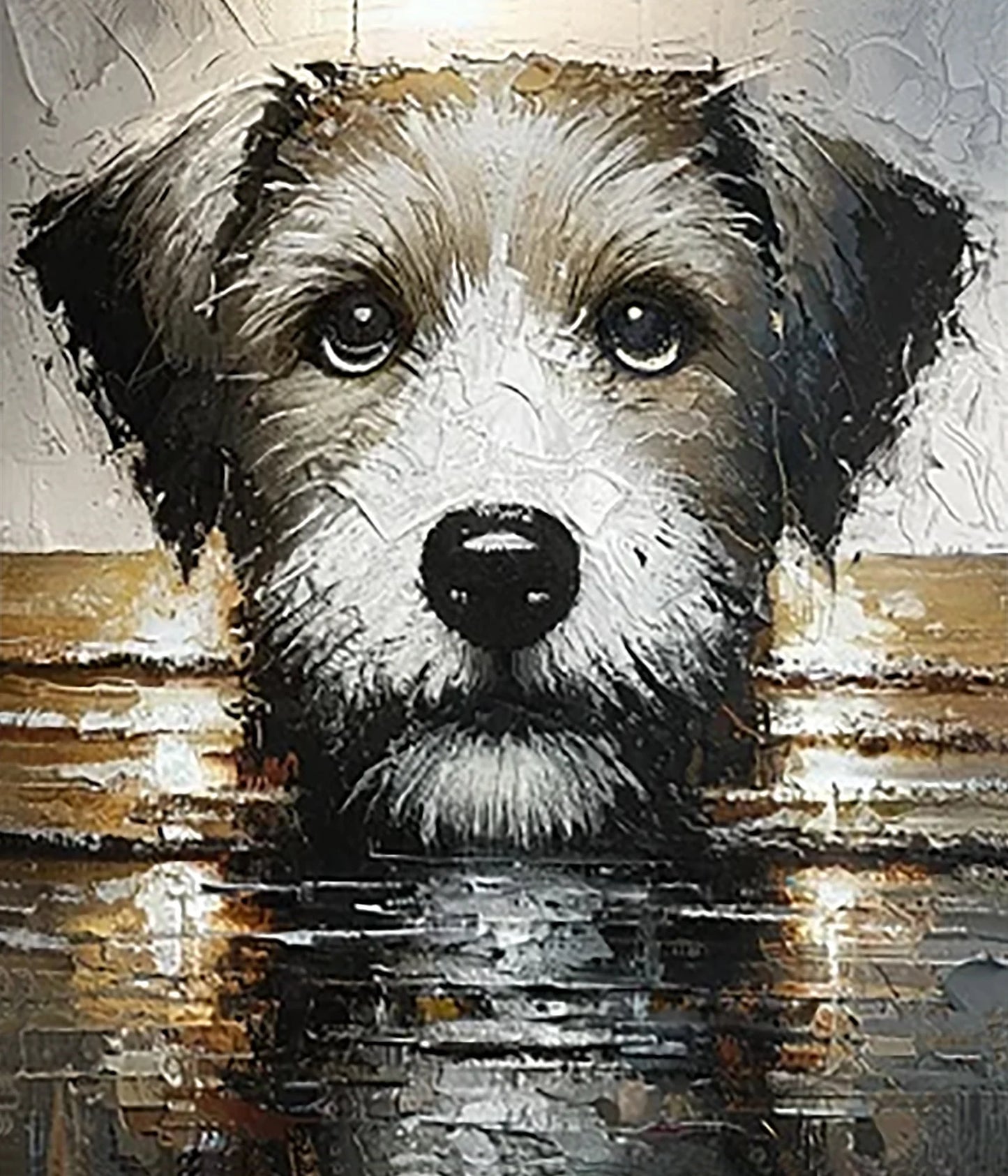 Charming Canine Gaze: Original Textured Oil Painting of Dog - Pet Portrait Art for Animal Lovers and Home Decor