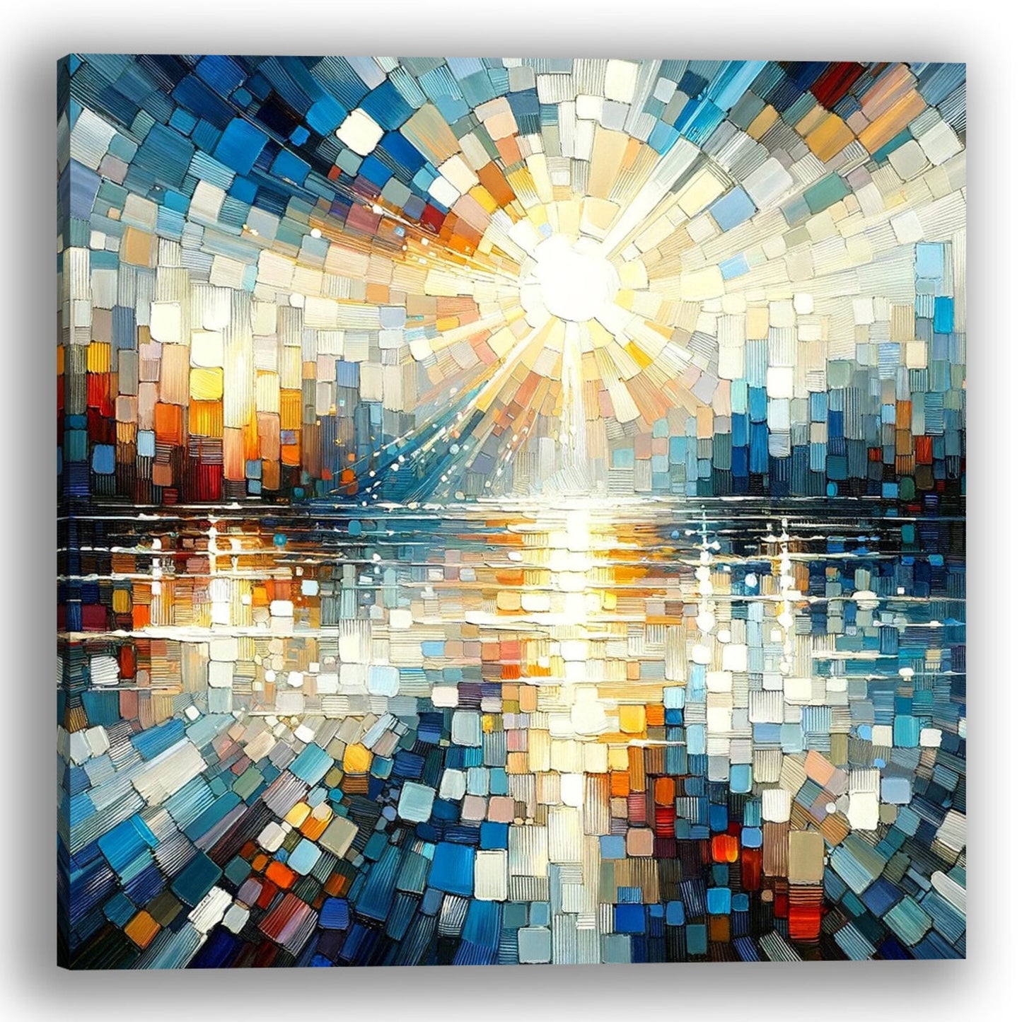 Original Art "Radiant Dawn" - Abstract Sunrise knife Painting, Cubist Light Reflection Art, Contemporary Water Landscape Canvas