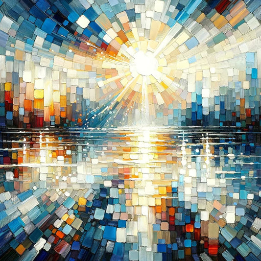 Original Art "Radiant Dawn" - Abstract Sunrise knife Painting, Cubist Light Reflection Art, Contemporary Water Landscape Canvas