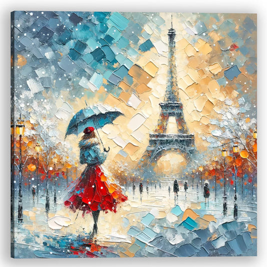 Original "Rainy Parisian Elegance" - hand-painted Impasto Oil Painting - Vibrant Eiffel Tower Street Scene Wall Art