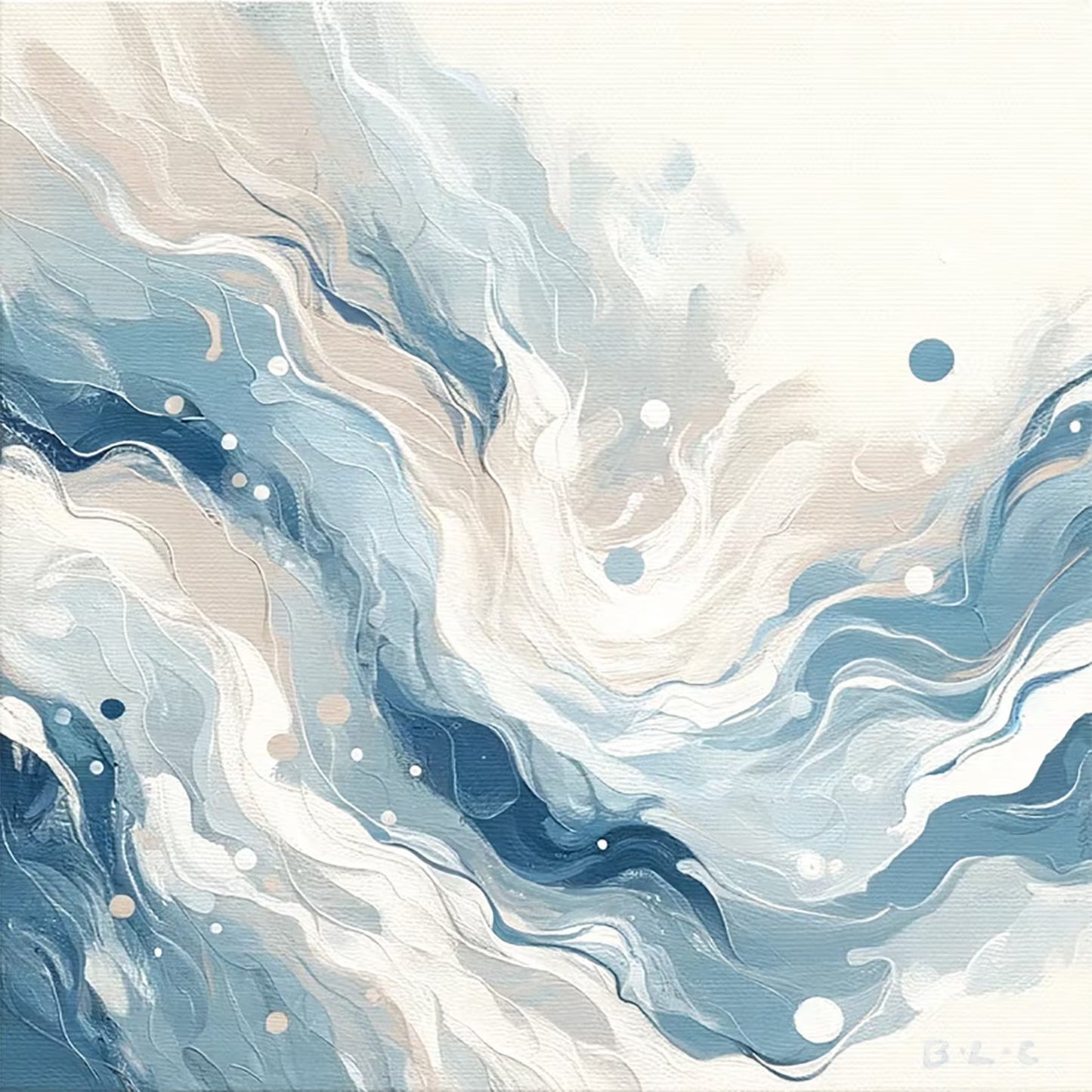 Serene Swirls - Original Hand-Painted Painting - Abstract Ocean Waves - Calming Blue and Cream Wall Art - Contemporary Home Décor