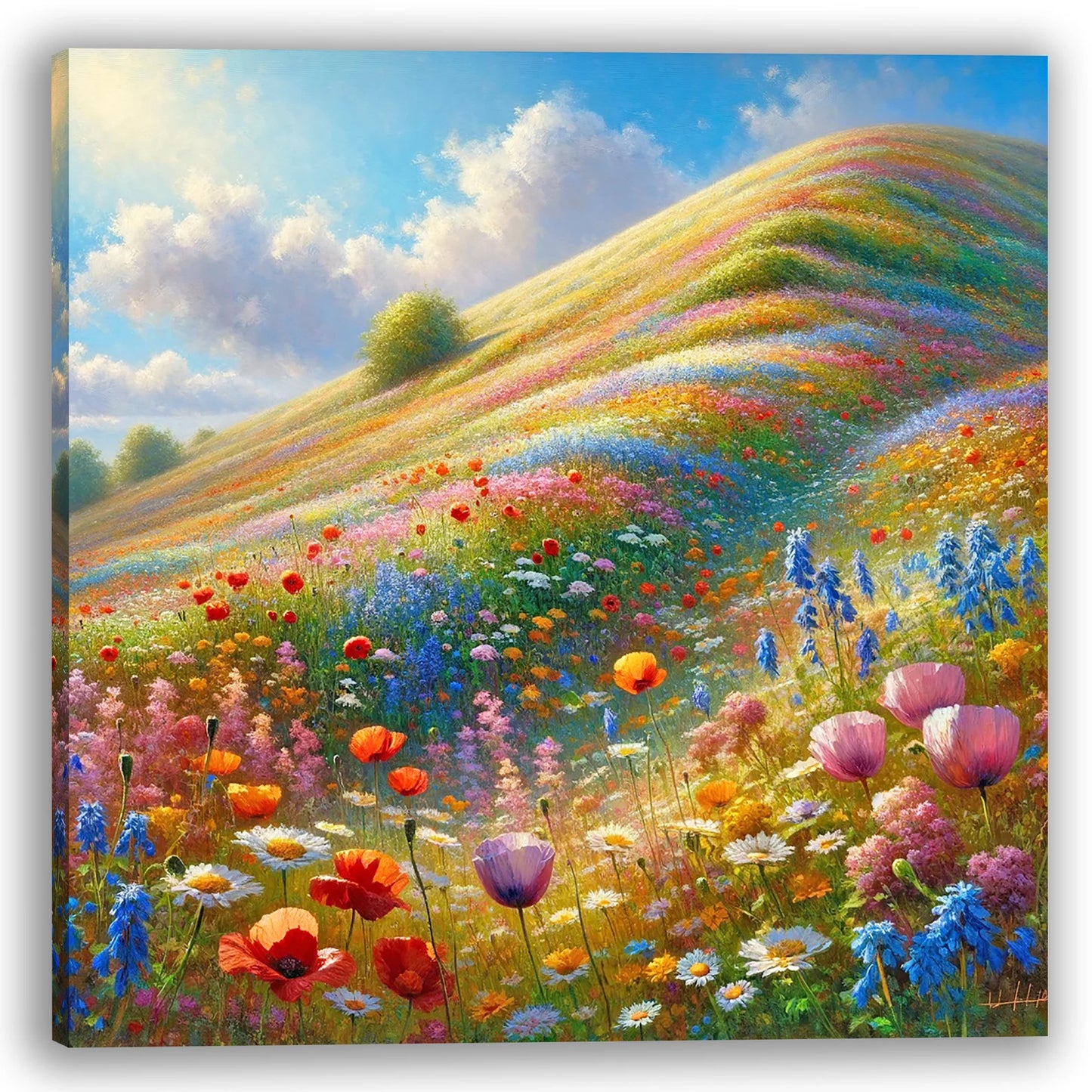 Spring's Palette: Impressionist Wildflower Meadow Oil Painting, Hand-Painted Canvas Art, Vibrant Floral Landscape for Home Decor