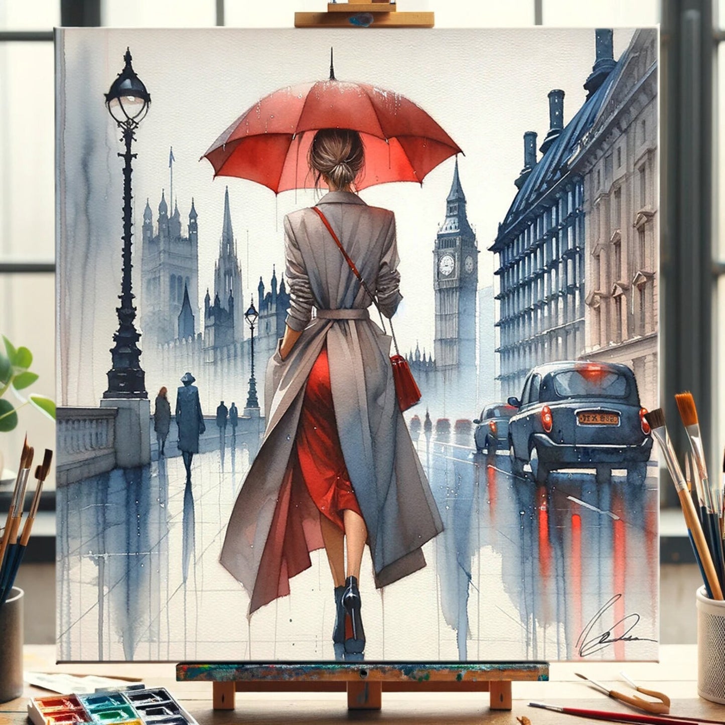 Valentine's Day present ”Solo London Escape“ - Independent Woman - City Life Canvas - Modern Chic Decor - Canvas Wrapped Artwork
