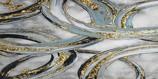 Golden Swirls: Luxurious Abstract Art in Blue and Gold - Large Size Original Hand-Painted Canvas for Elegant Home Decor