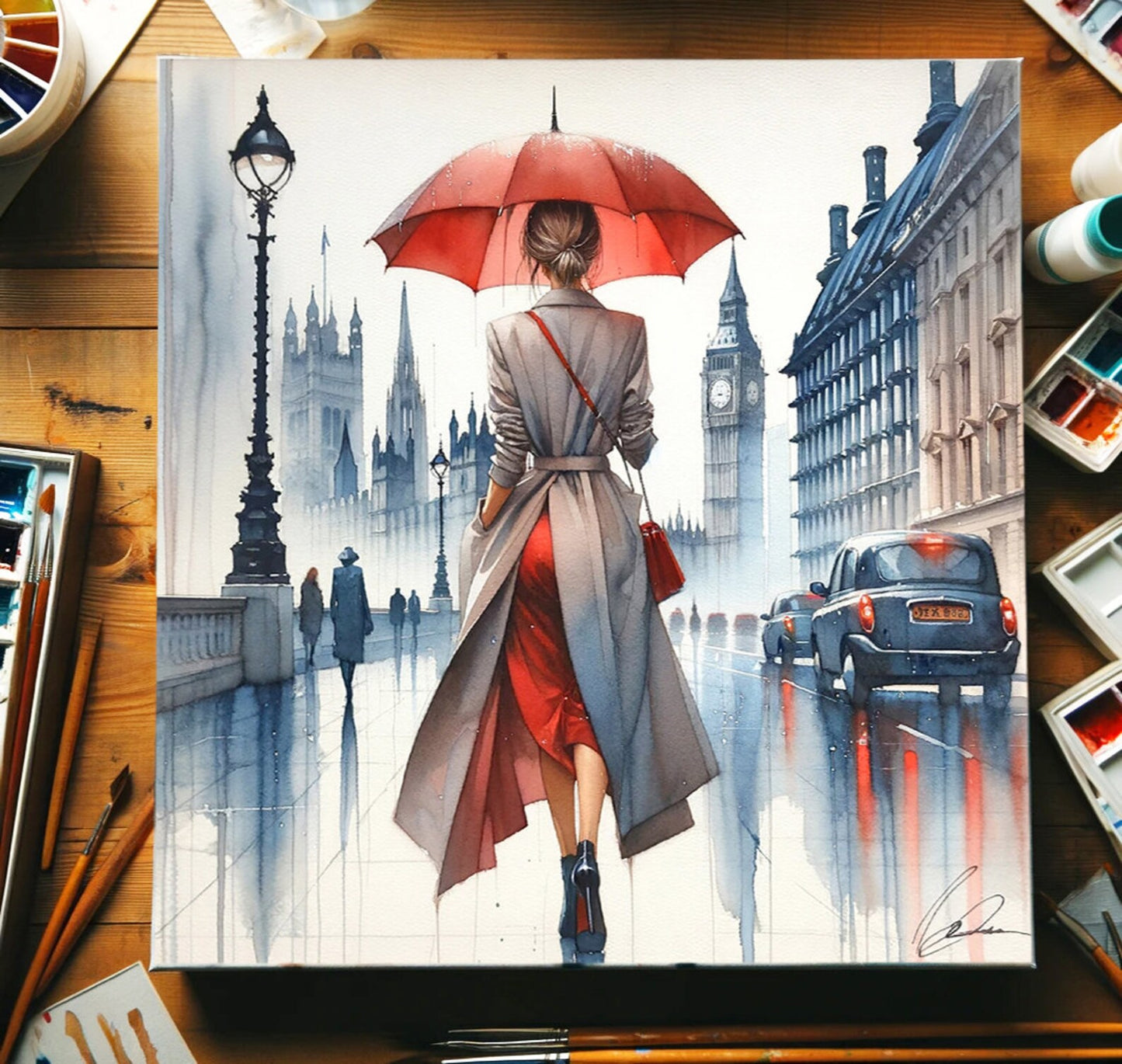 Valentine's Day present ”Solo London Escape“ - Independent Woman - City Life Canvas - Modern Chic Decor - Canvas Wrapped Artwork