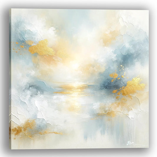 Golden Hues of Serenity: Abstract Landscape, Textured Canvas Art – Contemporary Wall Decor for Modern Homes