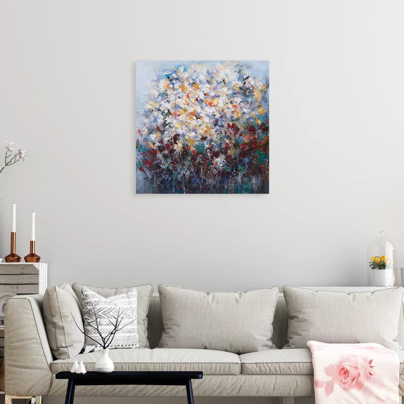 Hand Painted "Impressionistic Flowers " painting on canvas original art, Canvas Wall Art for Living Room, Bedroom - Wrapped Canvas Painting