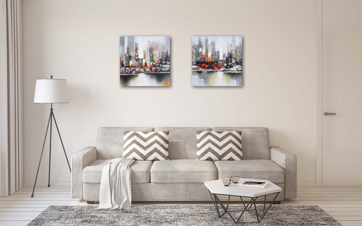 "City View Wall" Hand Painted on Wrapped Canvas