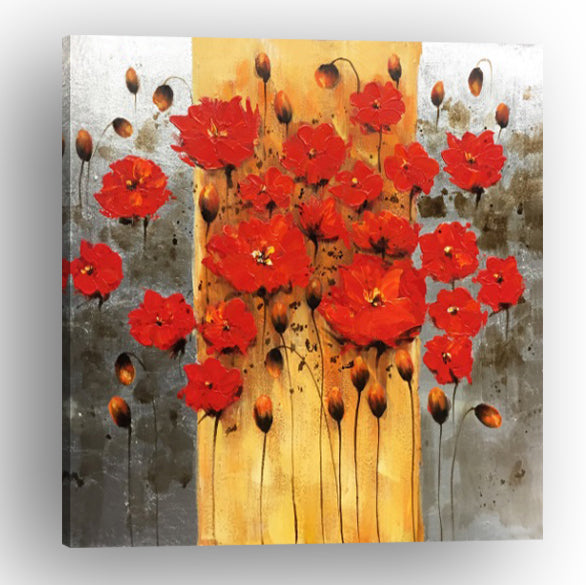 "Abstract Red Flowers" Hand Painted on Wrapped Canvas