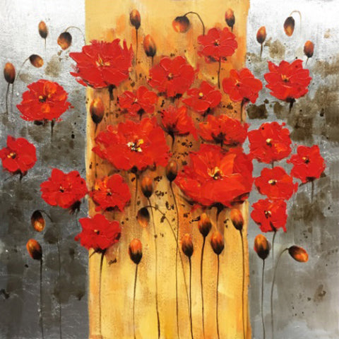"Abstract Red Flowers" Hand Painted on Wrapped Canvas