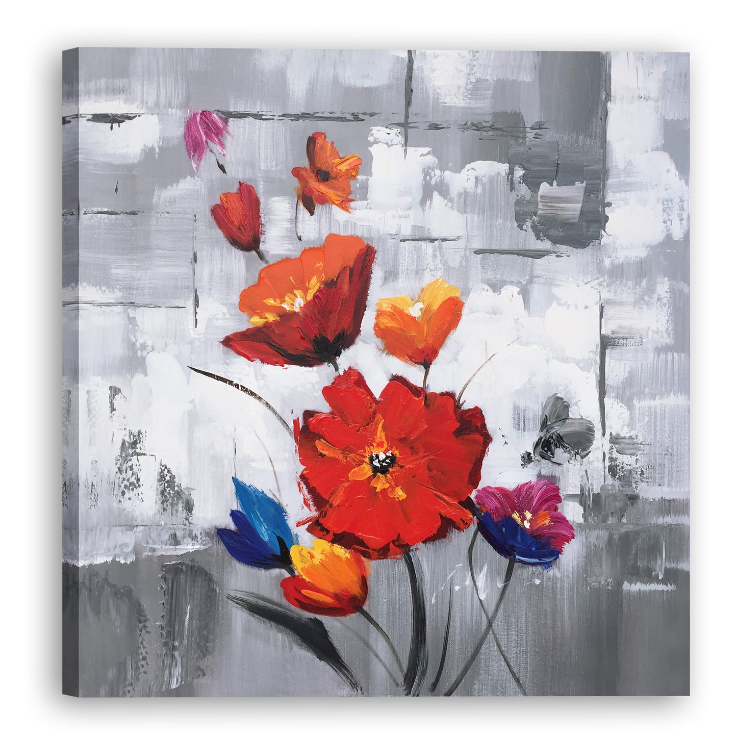 "Red Flowers" Hand Painted on Wrapped Canvas